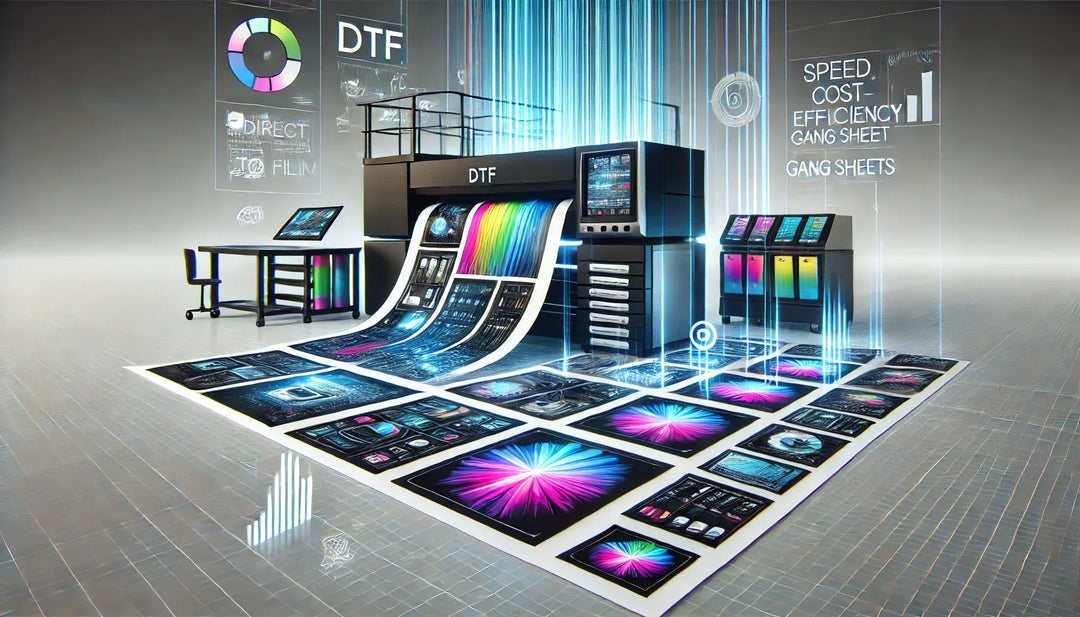 DTF gang sheet showcasing multiple designs on a single sheet for efficient custom printing"