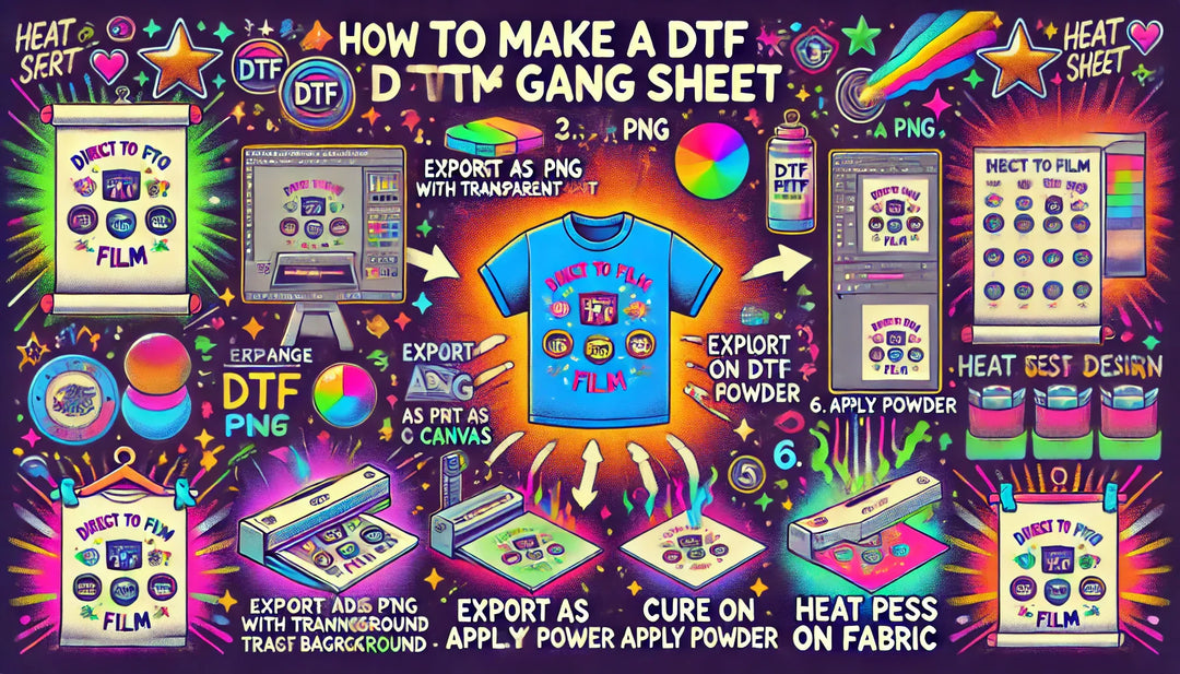 Heat press machine with DTF gang sheet transfer in process