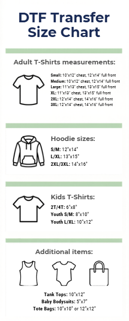 DTF Transfer Size Chart