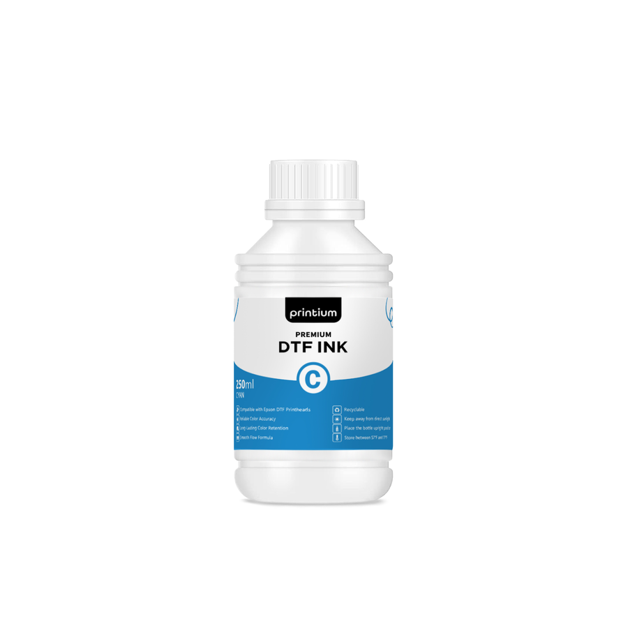 250ml cyan DTF ink bottle for direct to film printing, compatible with Epson printheads