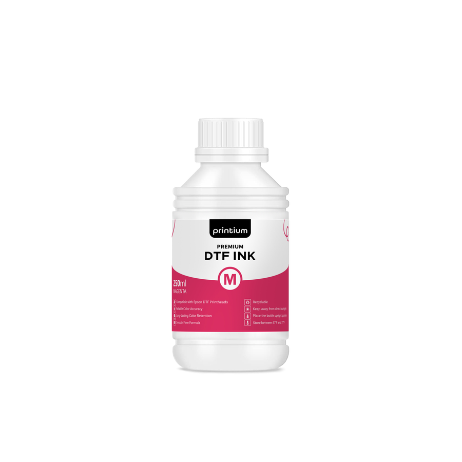 250ml magenta DTF ink bottle for printing, labeled for Epson printheads