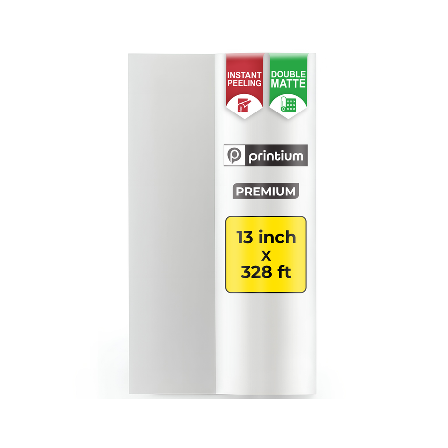 Premium 13 inch x 328 ft DTF double matte film roll with instant peeling feature